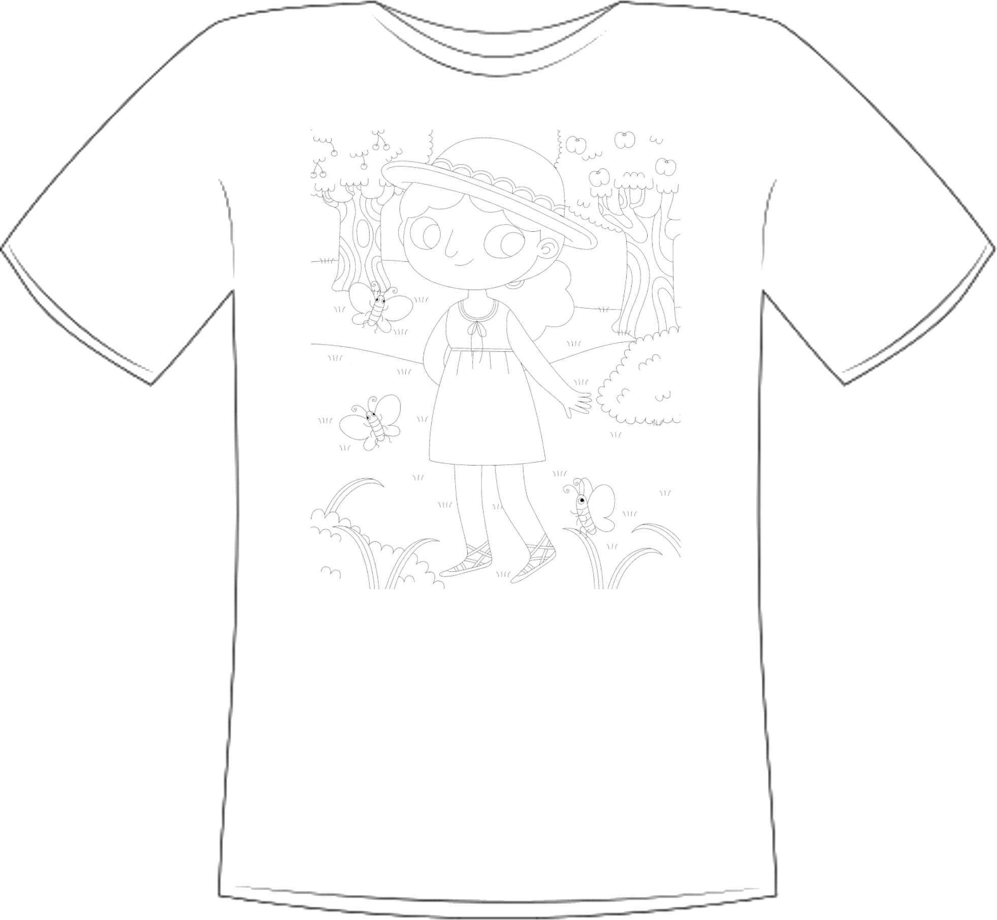 T shirt da colorare bimba sul prato